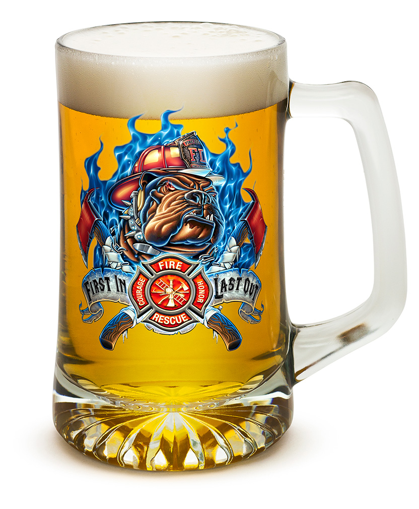 GLASSWARE-Tankard- Fire and Rescue, First in Last Out 25oz